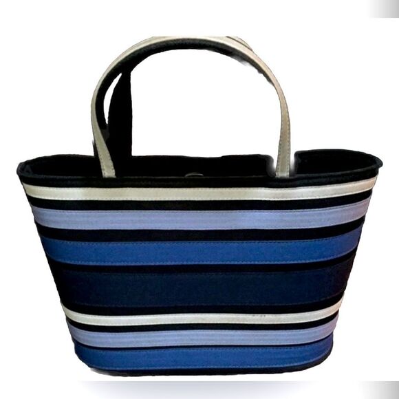 DKNY CITY VINTAGE Y2K blue stripe ribbon bucket handbag satchel - Picture 2 of 5
